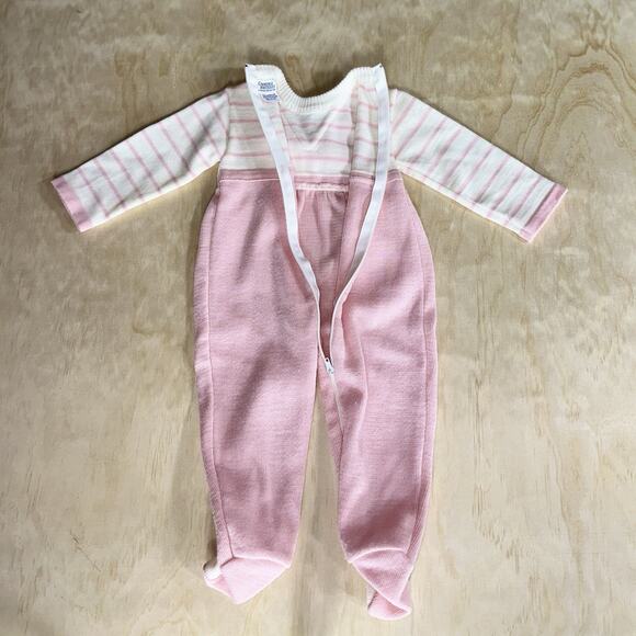 Carriage Boutiques Baby Girl Pink Knit Romper 3M Footed One Piece Vintage - Picture 3 of 6